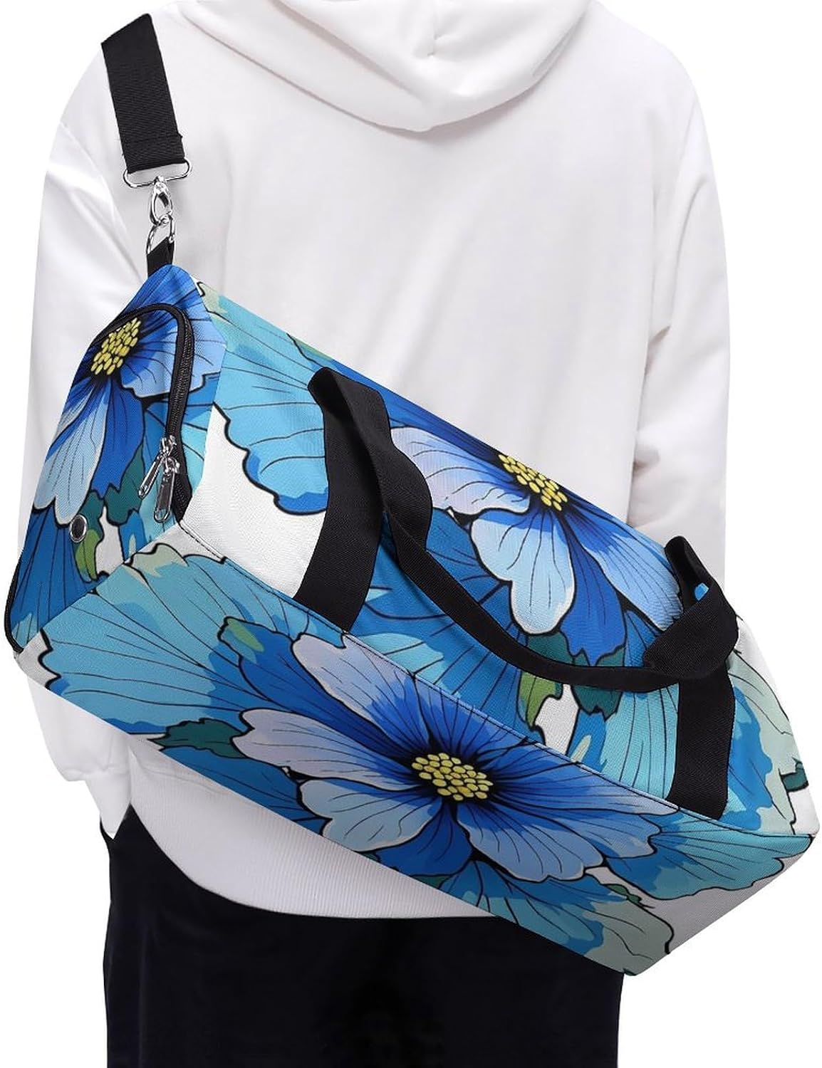Gym Bag Blue Hibiscus Flower Printed Duffle Bag Yoga Bag Small Printed Gym Bag for Gym Travel Swimming