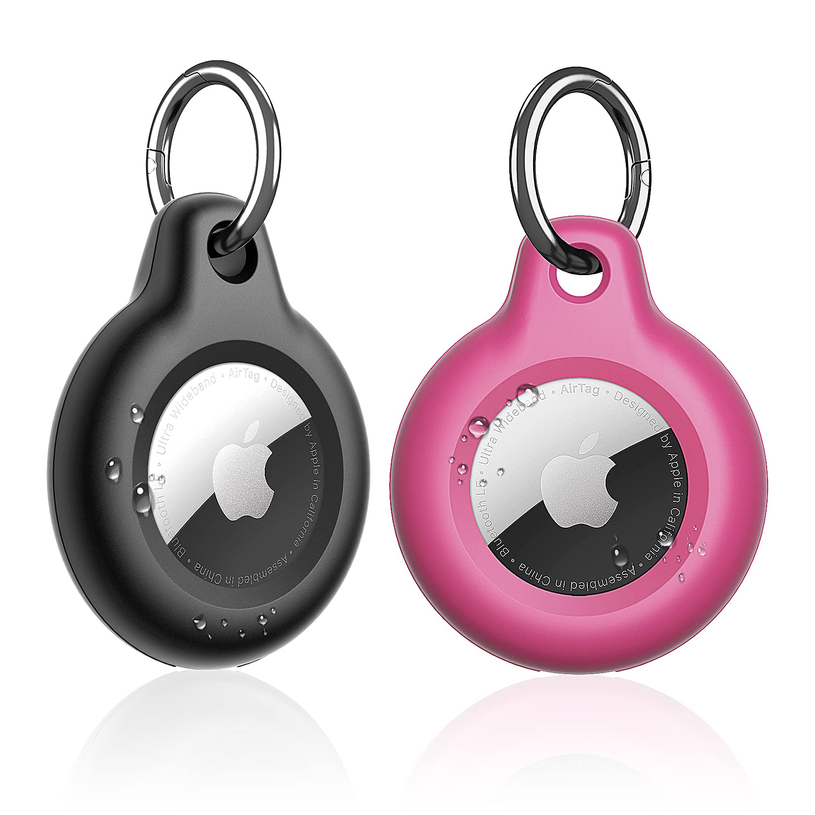 Supfine Waterproof Airtag Holder,2 Pack Air Tag Keychain,Full Body Protective Tracker Case with Key Ring for Apple Tags,IPX8 Cover for Wallet,Luggage,Cat,Dog,Pets,for Item Finder(Black/Rose red)