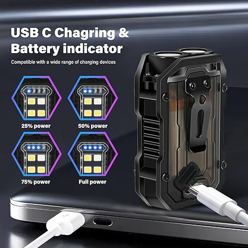 Miniatura 5 de FZH Mini llavero EDC linterna recargable, 800 lúmenes altos, luces de flash súper brillantes, pequeña linterna táctica portátil de bolsillo con imán