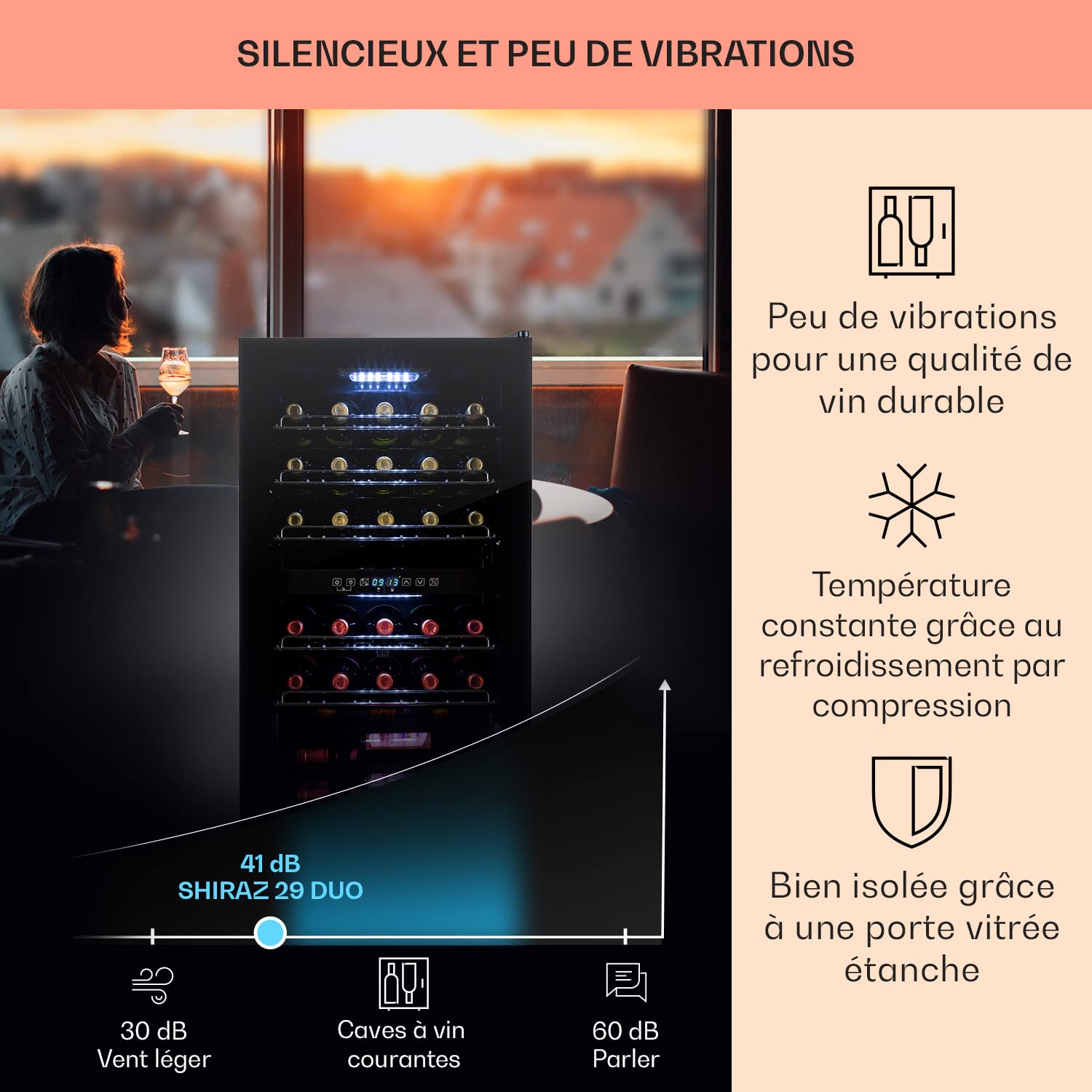 KLARSTEIN Cave à Vin 80L Double Zone, Porte en Verre, Armoire à Vin de Vieillissement, 29 Bouteilles