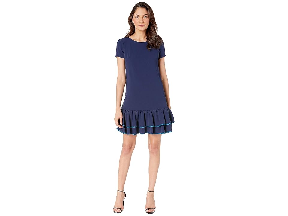 

Betsey Johnson Scuba Crepe Dress with Double Ruffle Hem (Indigo) Women's Dress