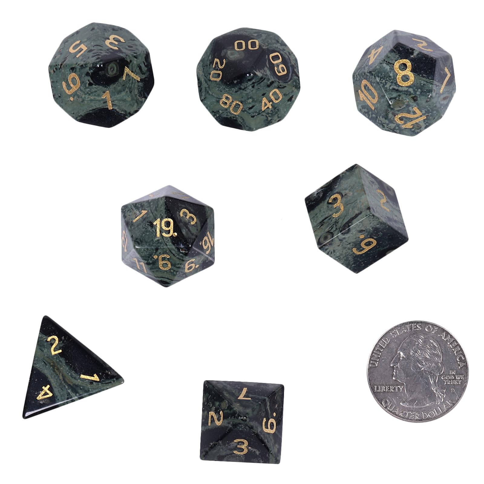 Nupuyai 7pcs Kambaba Jasper Crystal Polyhedral DND Dice Set for RPG MTG Table Games Polished Tumbled Stones Dices with Box for Home Decor - Image 2