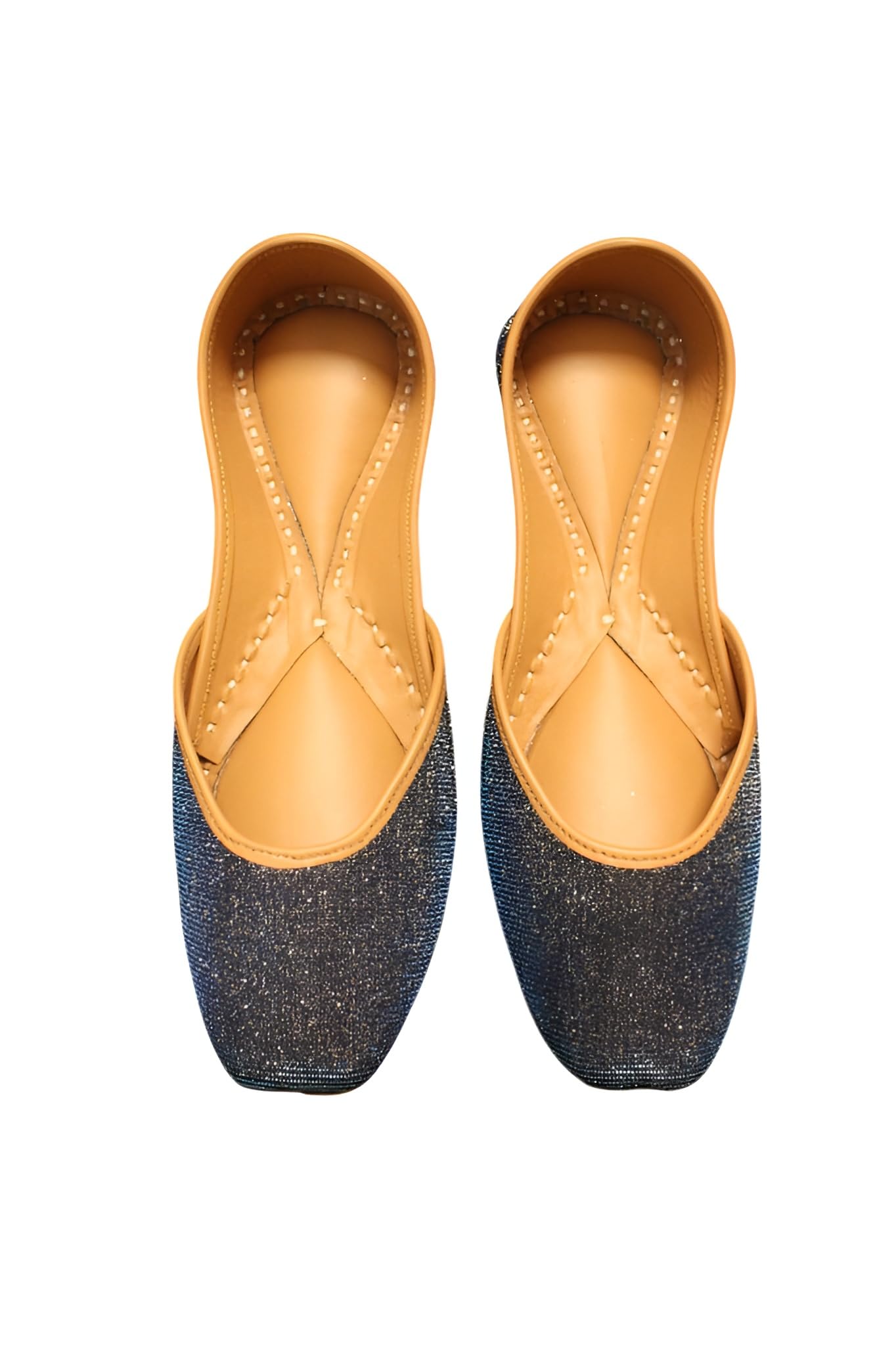 Women's Glitter Punjabi Jutti, Navy Blue and Tan, Traditional Handcrafted Jutis, Bite and Pinch Free Soft Jutis Leather, Punjabi Formal Juti, Girl's Wedding Flats, Indian Ladies Mojari, Bridal Ethnic (Blue And Grey, UK Footwear Size System, Adult, Women, Numeric, Medium, 8)-image-25