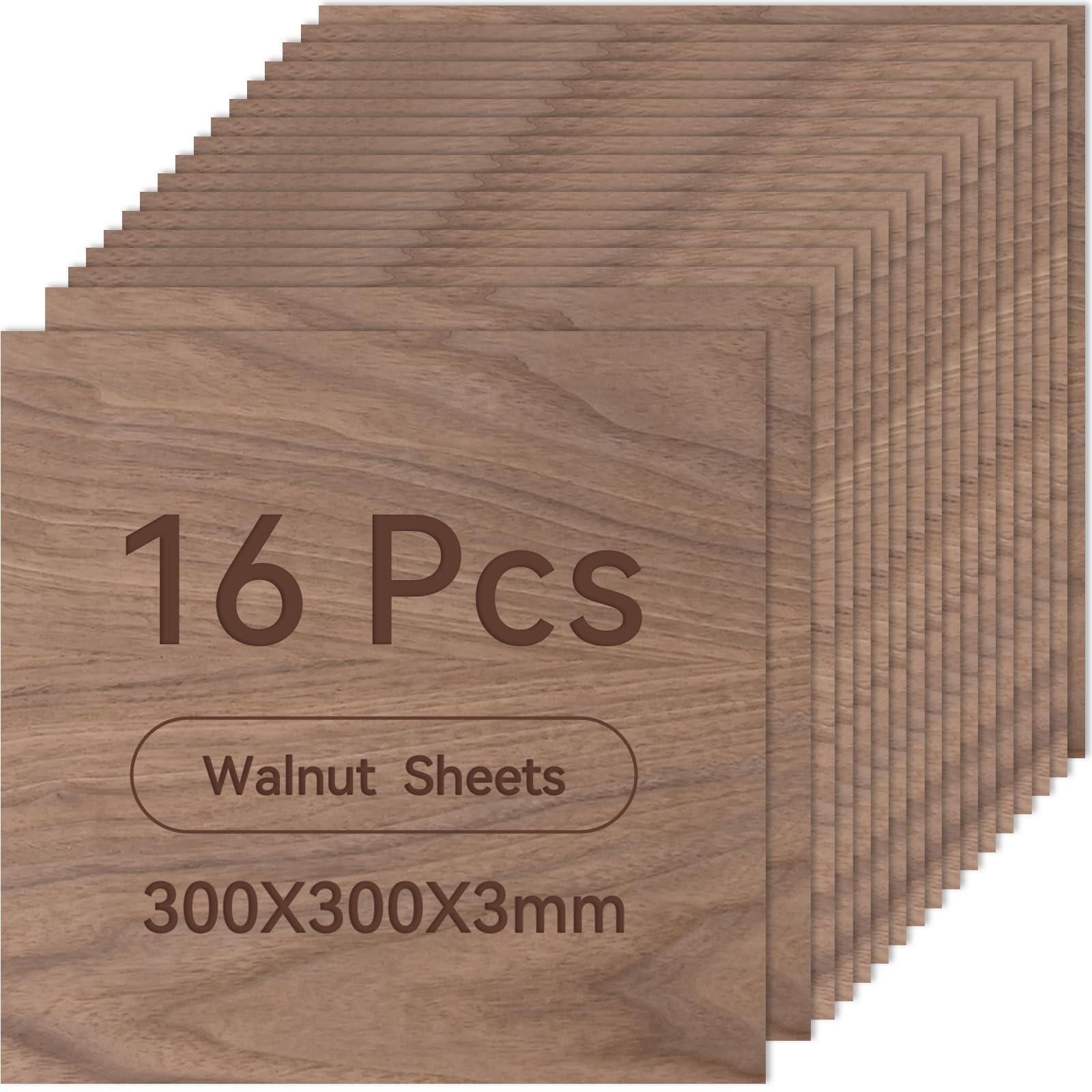 ROWOOD Fogli di compensato di noce, 16 pezzi, 300 x 300 x 3 mm, materiali per incisione laser, pannelli in compensato per modellismo, fai da te, artigianato in legno, ideali per taglio laser