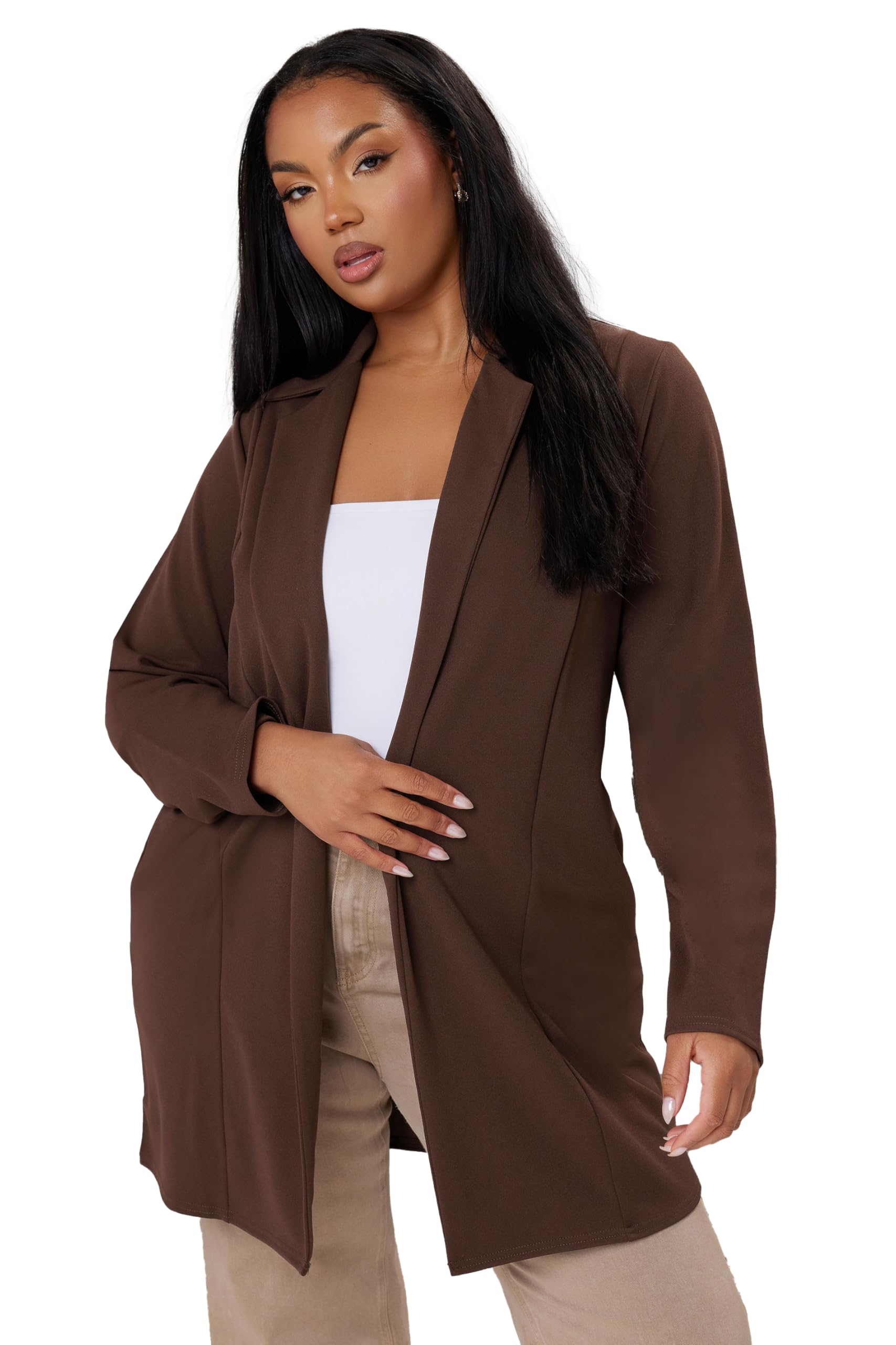 Yours Curve Brown Longline Blazer - Women's - Plus Size Curve