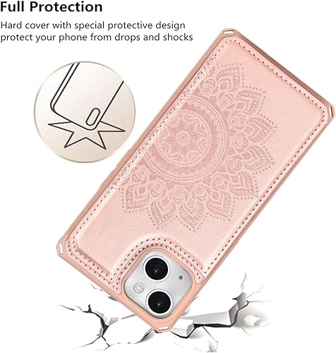 Miniatura 6 de iCoverCase Funda tipo cartera para iPhone 13 con ranuras para tarjetas bloqueo RFID en relieve de piel sintética de alta calidad con función atril