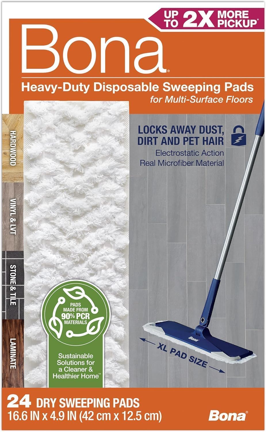 Sweeping Pads for Multi-Surface Floors - 24 Refills - Heavy-Duty & Disposable XL Microfiber Pads Sweep Away Dust, Dirt, & Pet Hair