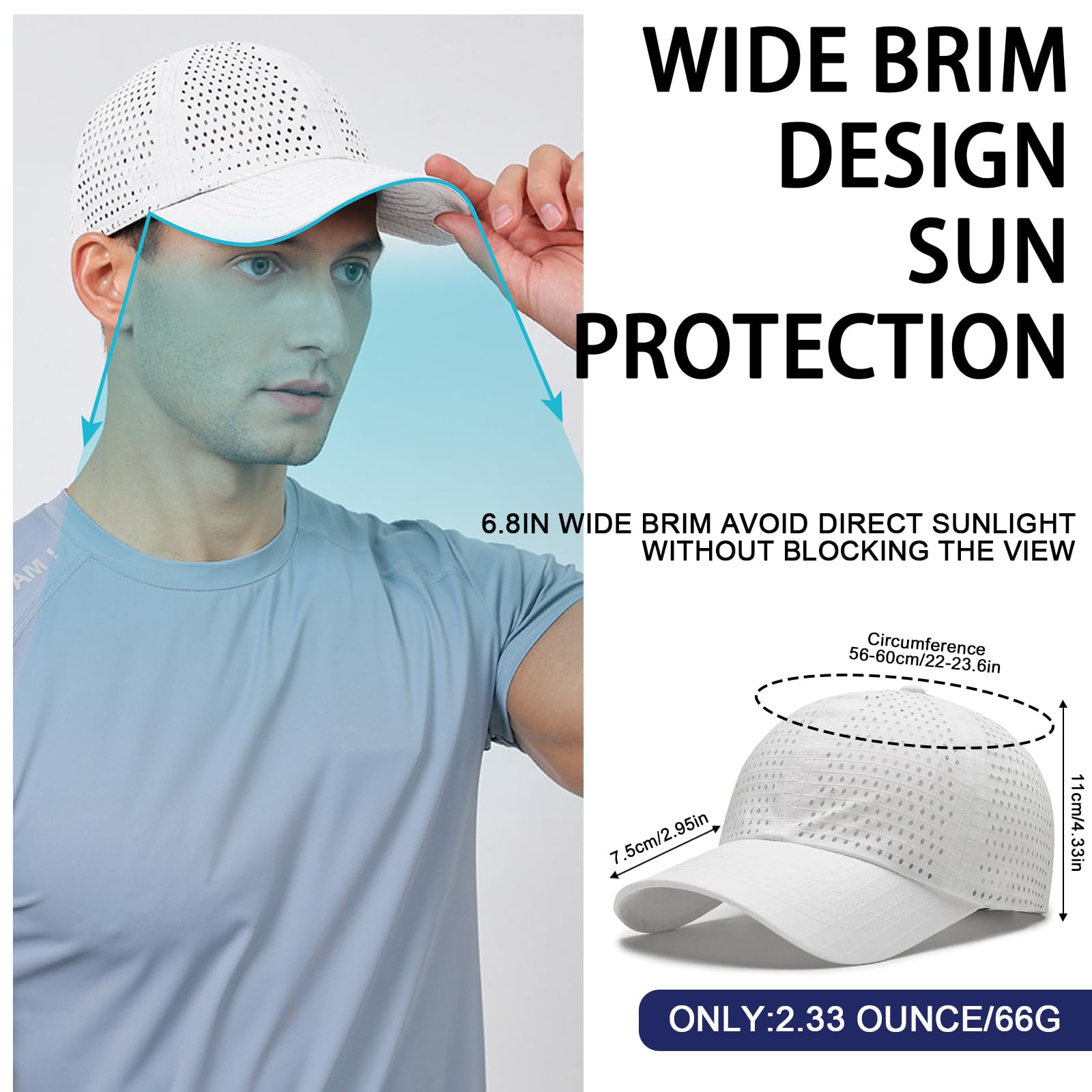 2 Packs Gorra de BéIsbol de Transpirable para Hombre, Gorra Running de Secado Rápido Malla, Gorro de Protección Solar Sombreros de Verano Viseras Plegable Ajustable Ligera al Aire Libre