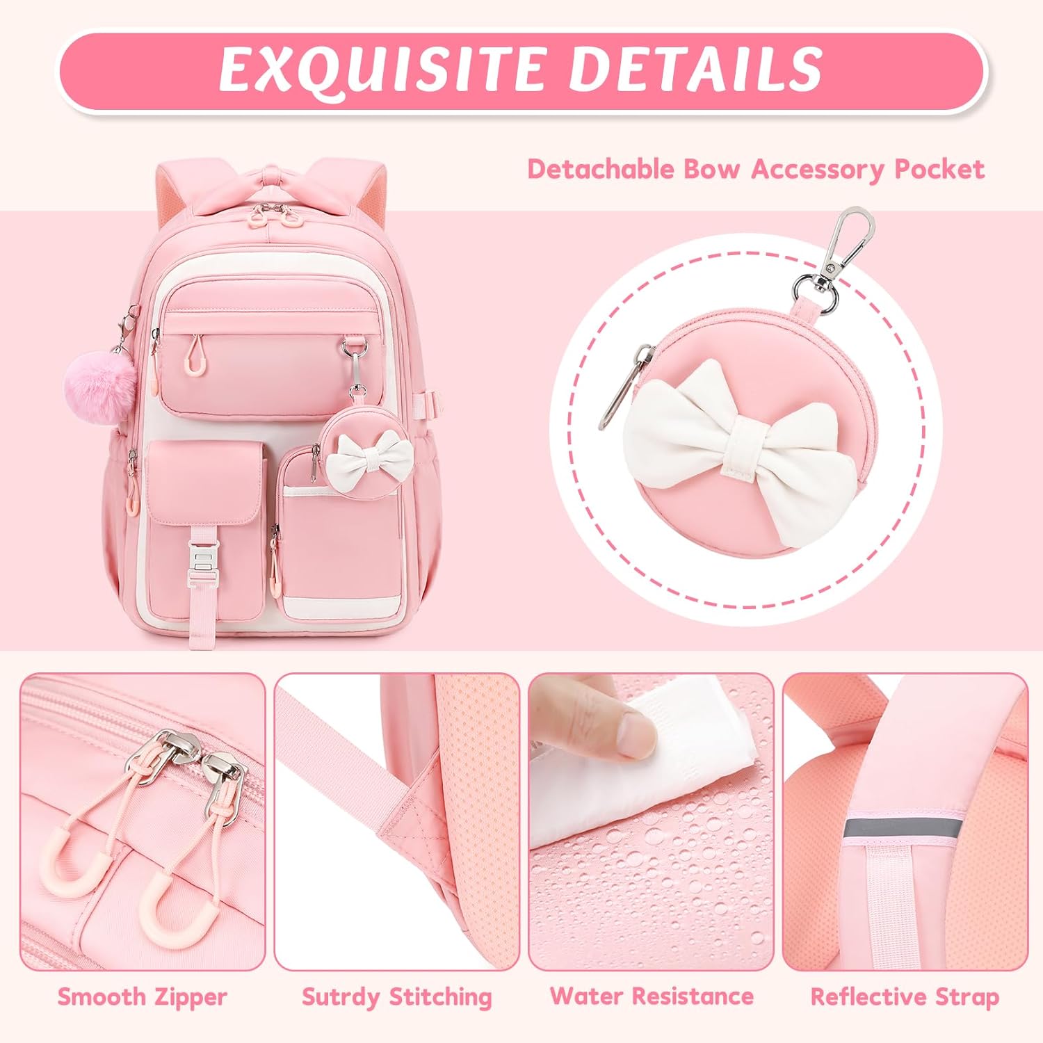 MUSEVOS Kids Backpack for Girls Aged 6-14, Kindergarten Elementary Middle School Backpack, Cute Bookbag Multi-Compartment, Water-resistant