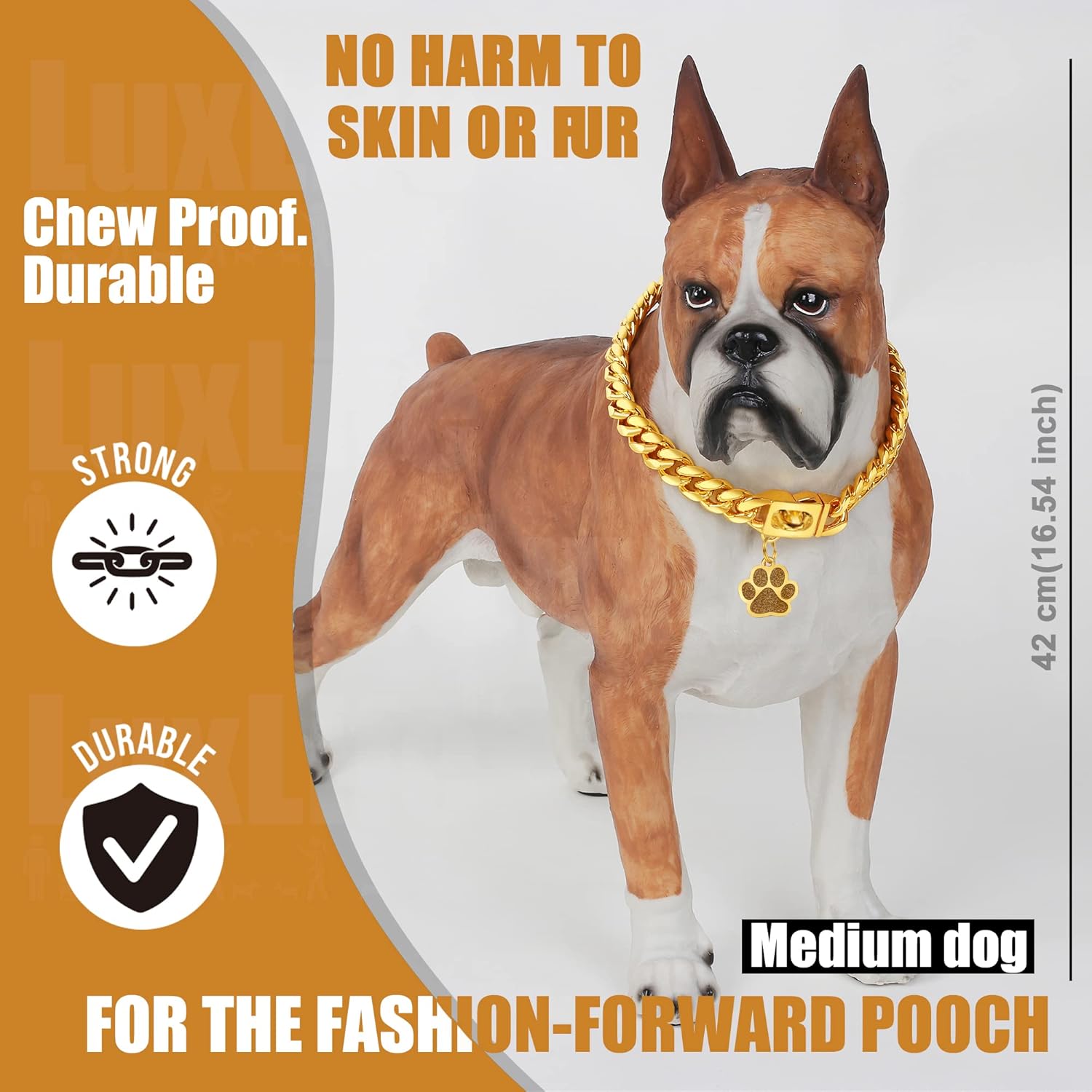 Cuban Link Dog Collar Gold Chain Dog Collar 12mm with Secure Snap Buckle 18K Gold Dog Chain Collars Metal Stainless Steel with Dog tag & Bell for Puppy Small Medium Large Dogs(12")