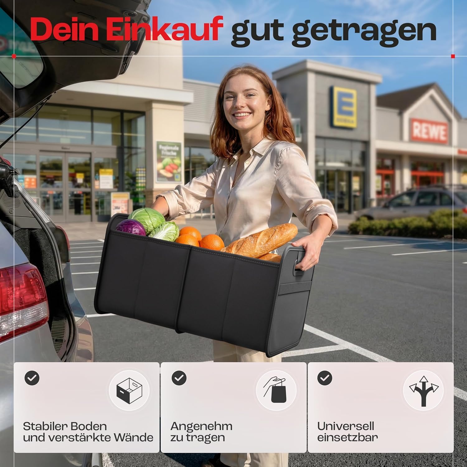 1 Stück Auto Kofferraumtasche für VW Golf 4 6 7 GTI Tiguan Passat B5 B6 B7 CC, Kofferraum Organizer Faltbare Auto Box Stabil Tragetasche rutschfest