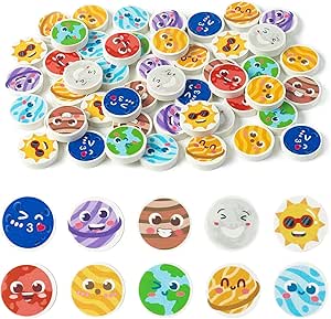 Haooryx 60Pcs Sistema Solare Mini Gomma Carina Per Bambini Novità Spazio Esterno Matita Eraser Set 3D Puzzle Gomma Colorata Studente Compiti