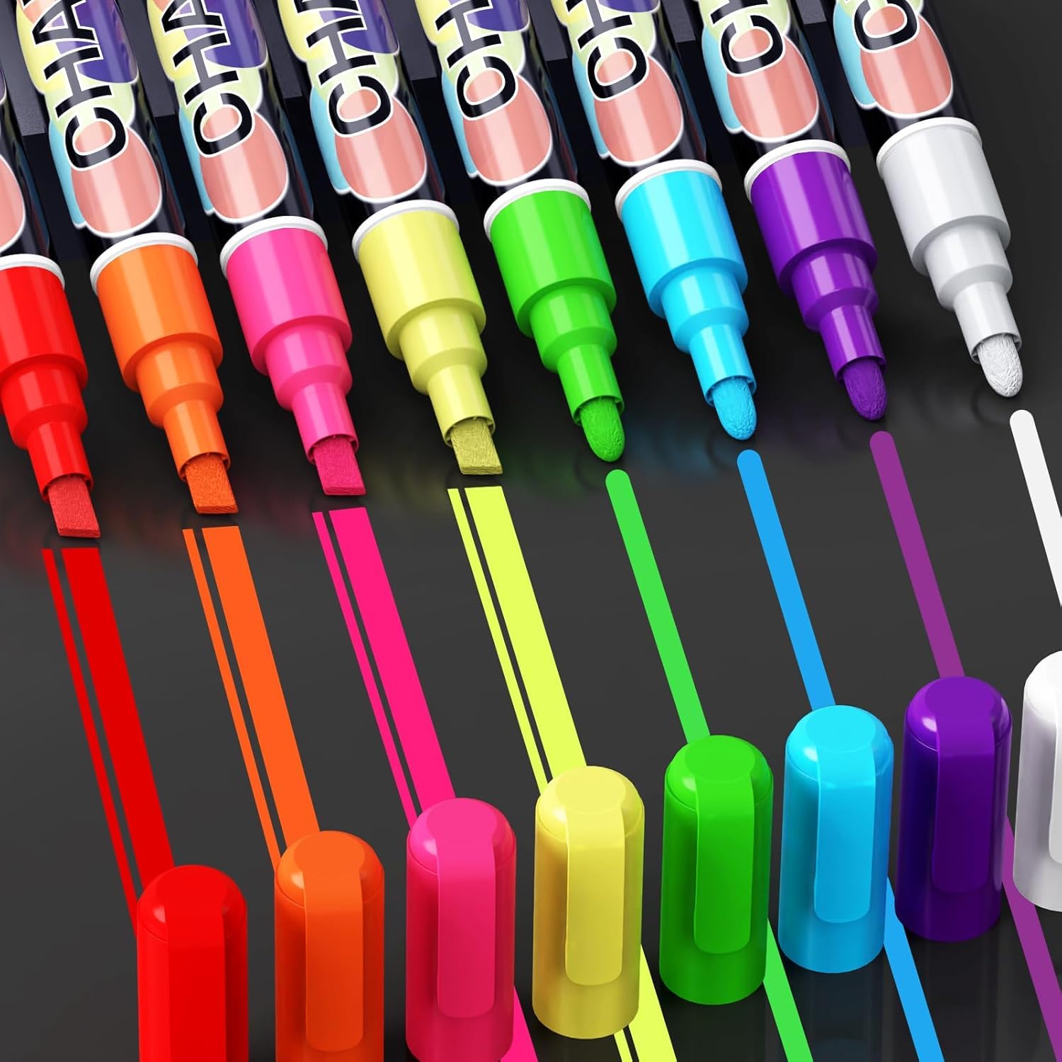 8 Color Liquid Chalk Marker Set - Reversible Chisel/Round Tip - Erasable Neon Pens for Chalkboard, Glass, and Windows - Dust-Free & Water-Based Chalk Ink-image-28
