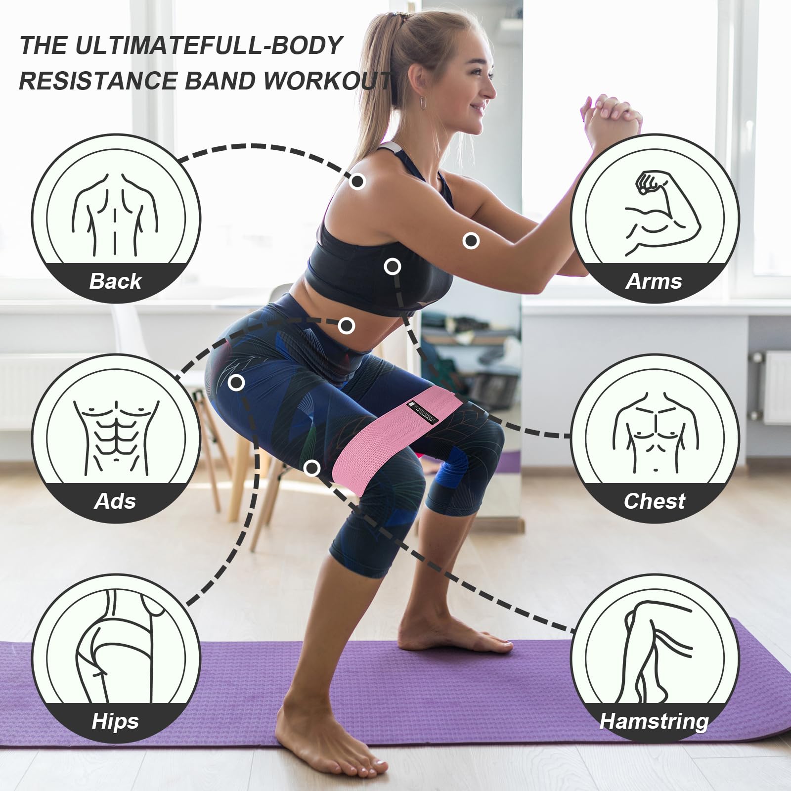 Juego de bandas de 3 niveles, bandas de resistencia para entrenamiento, bandas de ejercicio para piernas y glúteos de mujer, bandas elásticas para pilates, juego de iniciación de yoga