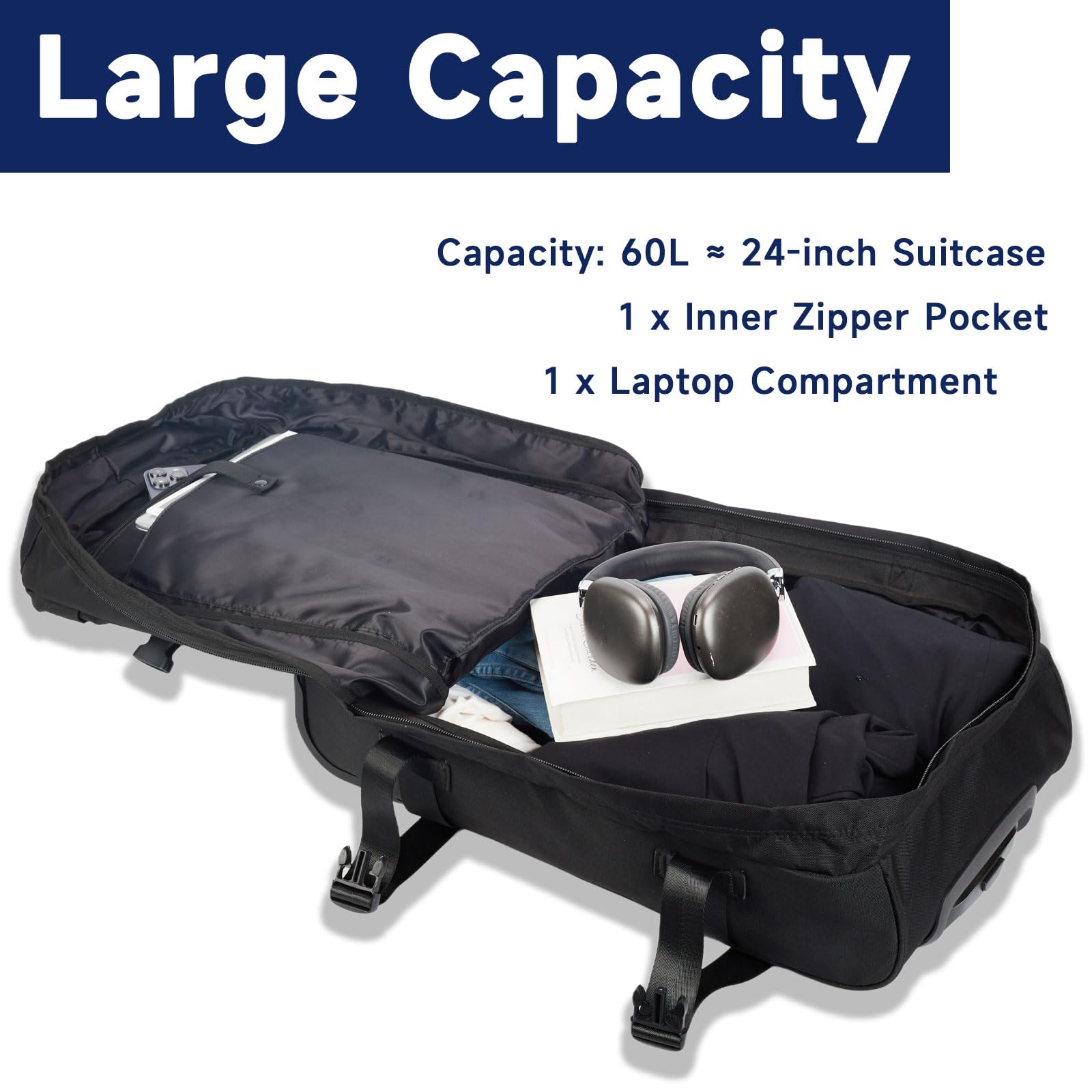 Arxus Reisetasche mit Rollen 24 Zoll Trolley Handgepäck Tasche Herren Damen | Rollreisetasche mit Laptopfach Teleskopgriff 2 Rollen Luggage für Overnight Weekender Reise