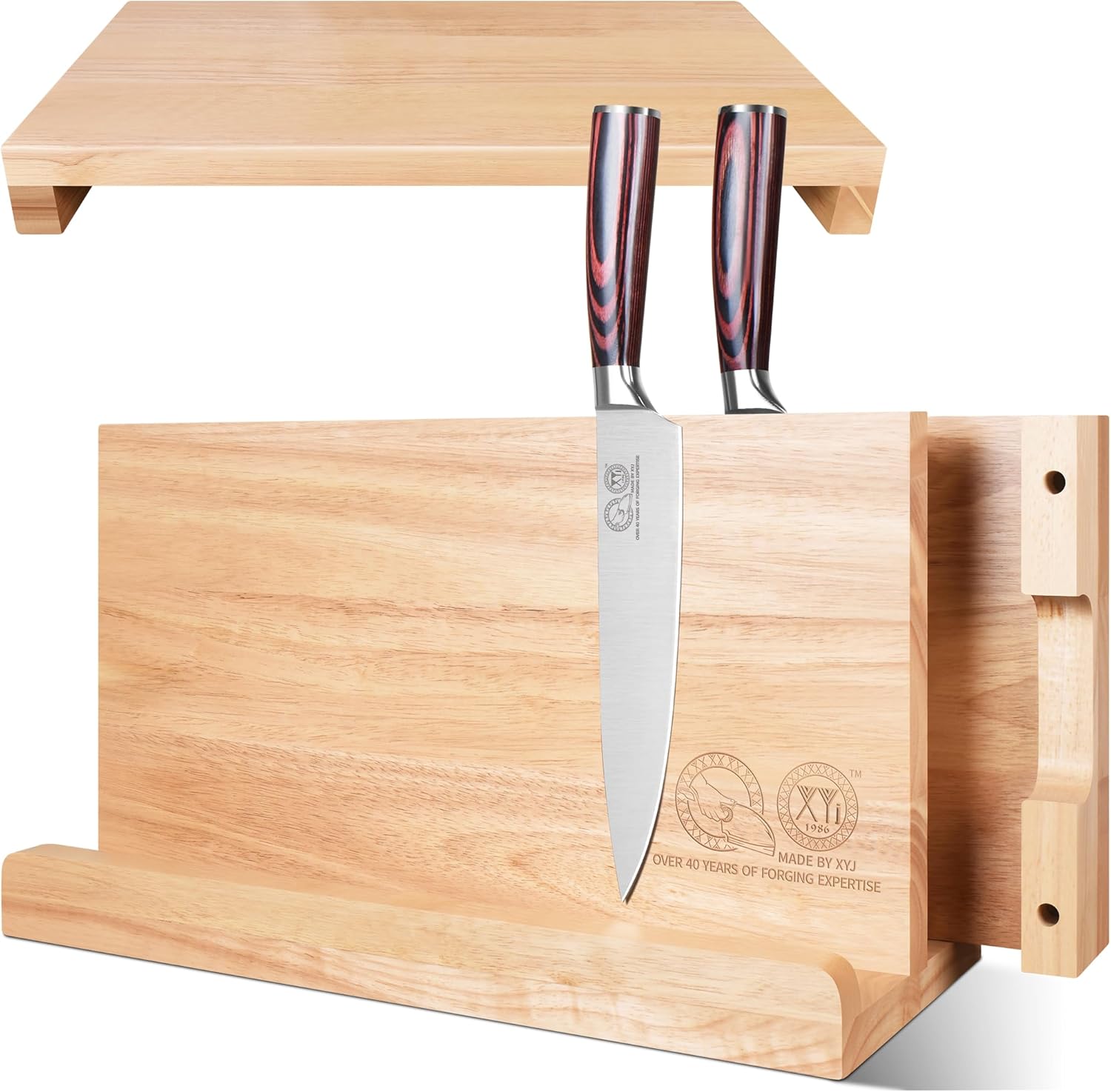 XYJ 3-in-1 Magnetic Knife Block Set with Chopping Boards – Space-Saving Display