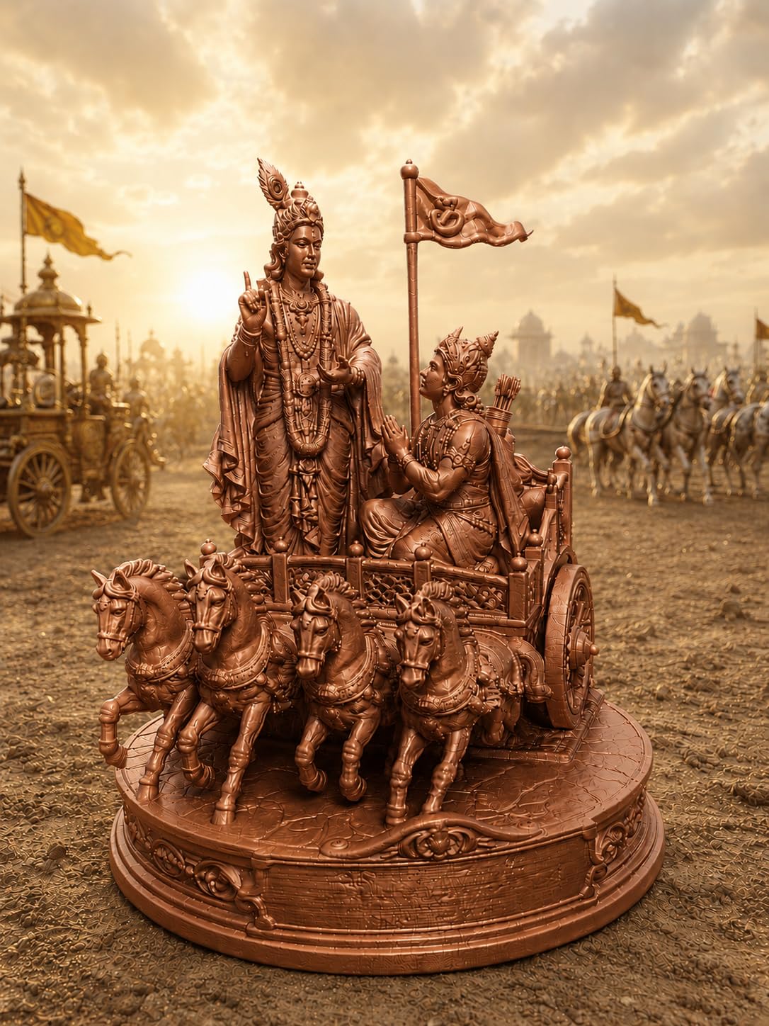 Premium Polymer Krishna Arjuna Bhagavad Gita Updesh Chariot Murti - 17 cm (Copper)-image-23