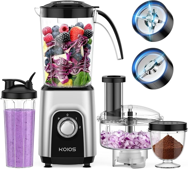 KOIOS Blender/Food Processor Combo Max 1000W, 4 in 1 34oz Pitcher, 22oz Blending Cup, Meat Grinder & Vegetable Chopper, Spice Grinder,BPA Free -All-in-One Kitchen System, Dishwasher Safe
