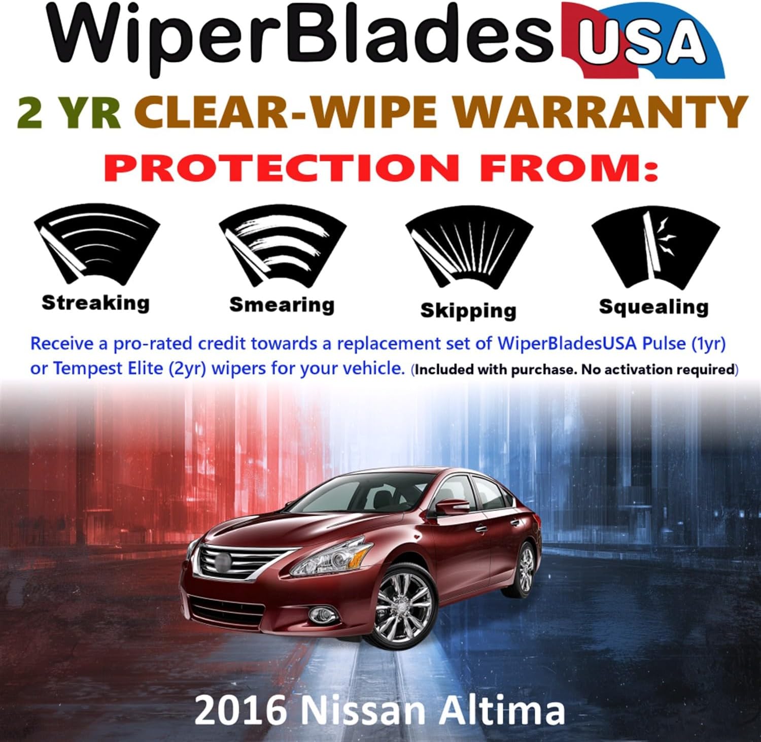 Beam Wiper Blades Set w/2yr Warranty compatible with Nissan Altima 2016 (Set of 2) Tempest Elite Wipers