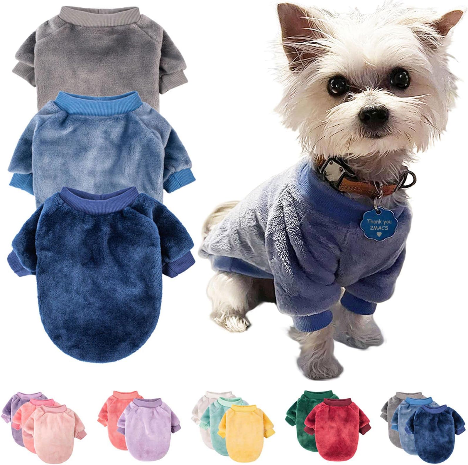 Dog Sweater for Small Dogs - Cozy Puppy & Cat Winter Jacket - Plush Coat Apparel (Small, Grey, Blue, Dark Blue)