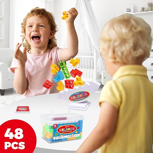 Miniatura 6 de iYuePeng 48 piezas de juegos de mesa para niños y adultos, juguetes apilables de equilibrio de la torre Tetra, perfectos para juegos familiares,
