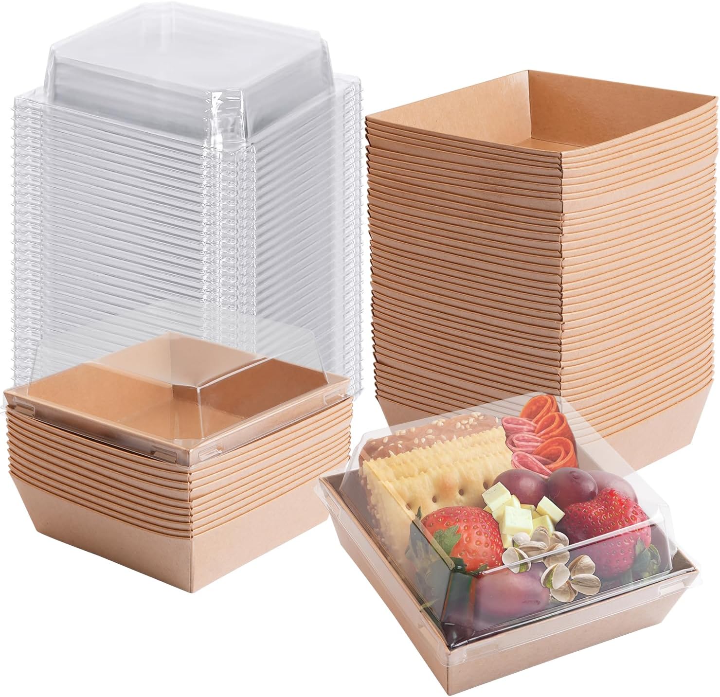 50 Pack Charcuterie Boxes with Clear Lids - Small Charcuterie Boxe 4 Inch Dessert Boxes for Presenting and Transporting an Assortment of Slice Cakes, Strawberries and Other Delicacies