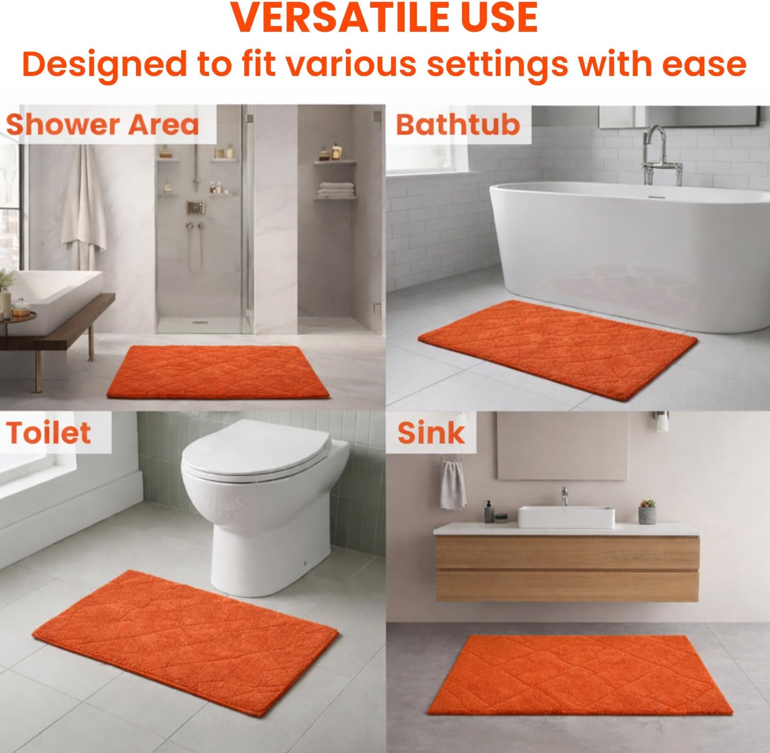 C23 Orange Bathroom Rug | 100% Tufted Cotton | 20"x32" Thick & Plush Bath Mat | 2200 GSM Heavyweight, Luxury, Ultra-Absorbent, Quick Dry, Non-Slip Natural Latex Back, Machine Washable Bath Rug, 1 Pack - Image 7