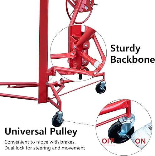 Miniatura 6 de PayLessHere Elevador de paneles de yeso de 11 pies con ruedas giratorias de construcción, elevador de gato de herramientas bloqueable para una fácil