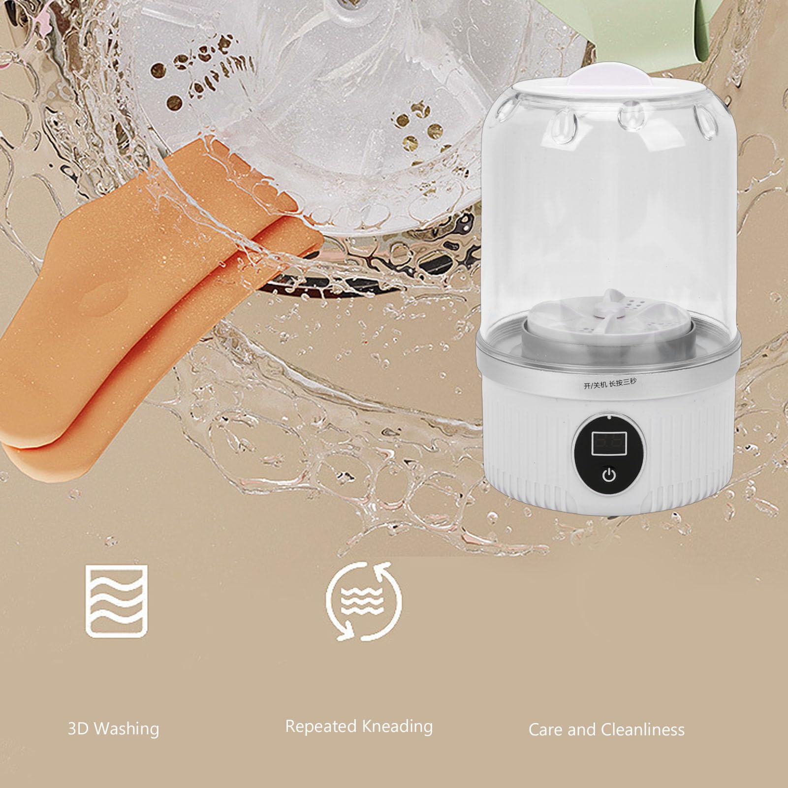 Lavadora Portátil, Mini Lavadora de Ropa Interior, Lavadora de Ropa Pequeña Inalámbrica Recargable para Calcetines, Viajes, RV, Apartamento, Hotel, Dormitorio (WHITE) - 4