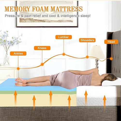 Miniatura 5 de MATRESSES - Colchón de tamaño matrimonial de 8 pulgadas de espuma viscoelástica de gel en una caja, alivio y sueño fácil, colchón firme medio tamaño