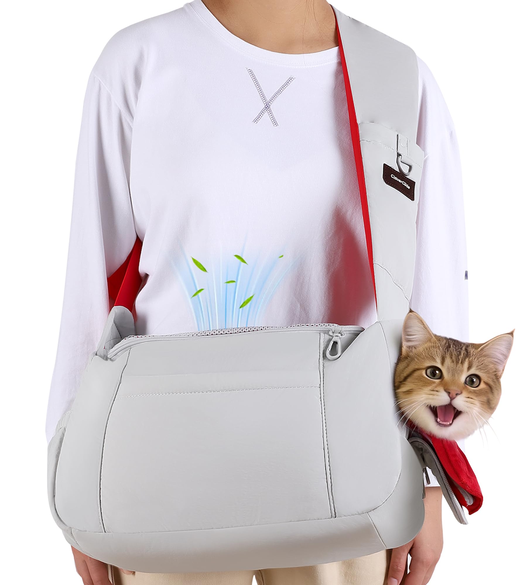 Correa transportadora para perros y gatos, correa de hombro acolchada suave ajustable con bolsillo de almacenamiento, transportador para perros pequeños y gatos de hasta 15 libras, transportador de