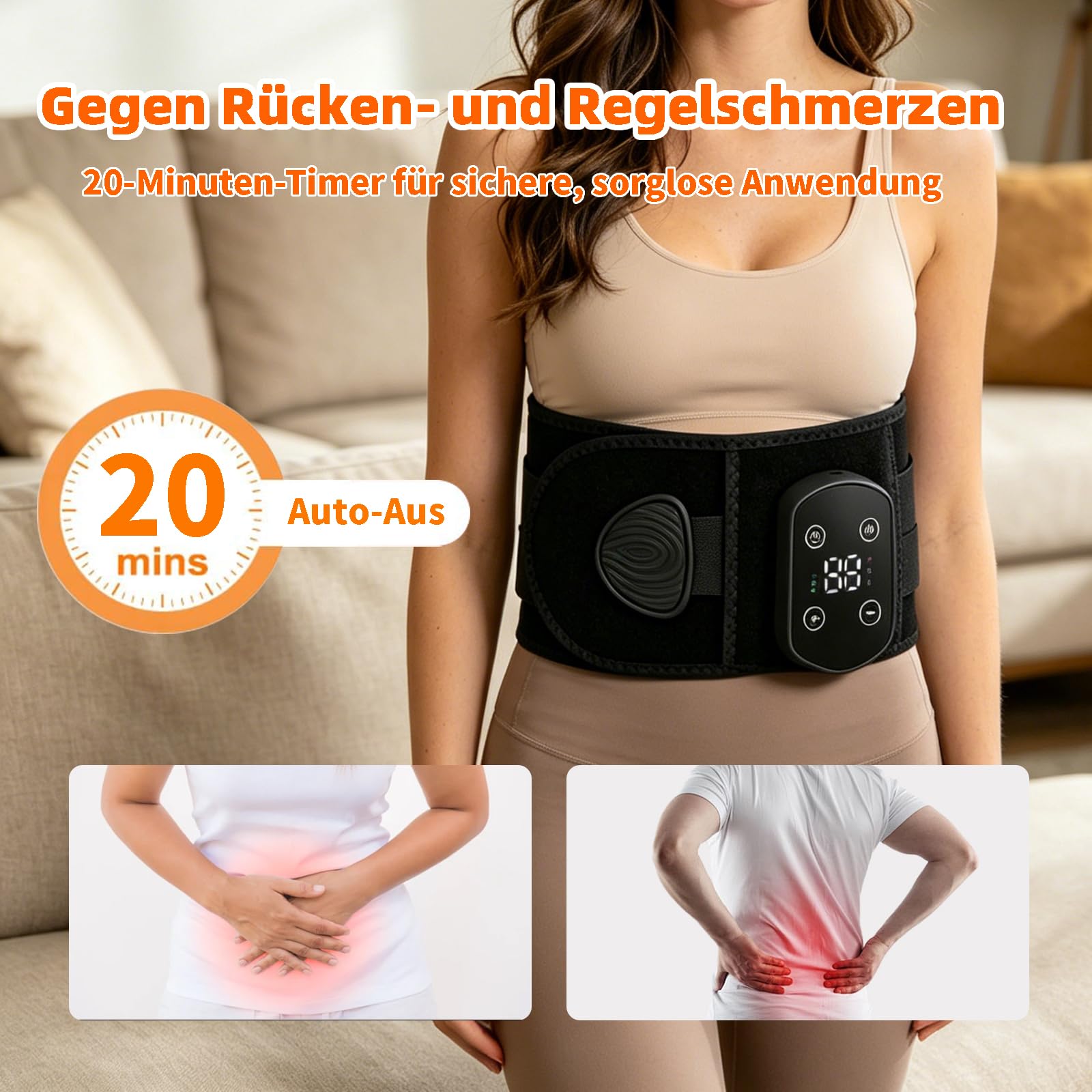 Wärmegürtel mit 6000mAh Akku, Kabelloses Rückenmassagegerät mit 5 Heizstufen (40–60°C) & 3 Massagemodi, 140cm Extralang, Abschaltautomatik, Massagegerät Rücken für Männer, Frauen, Mama, Papa