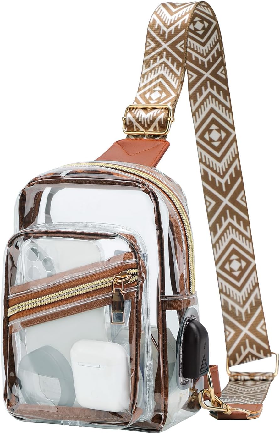 Clear Bags for Stadium Approved with USB Charging Port,Durable Waterproff Material Clear Crossbody Bags for Women,for Stadium Events,Office