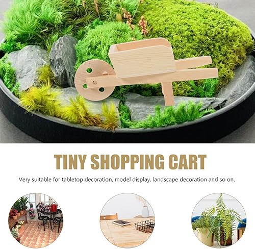Miniatura 7 de jojofuny Modelo de carretilla de madera pequeña, carrito en miniatura para casa de muñecas, jardín de hadas y decoración del hogar, diseño ligero y