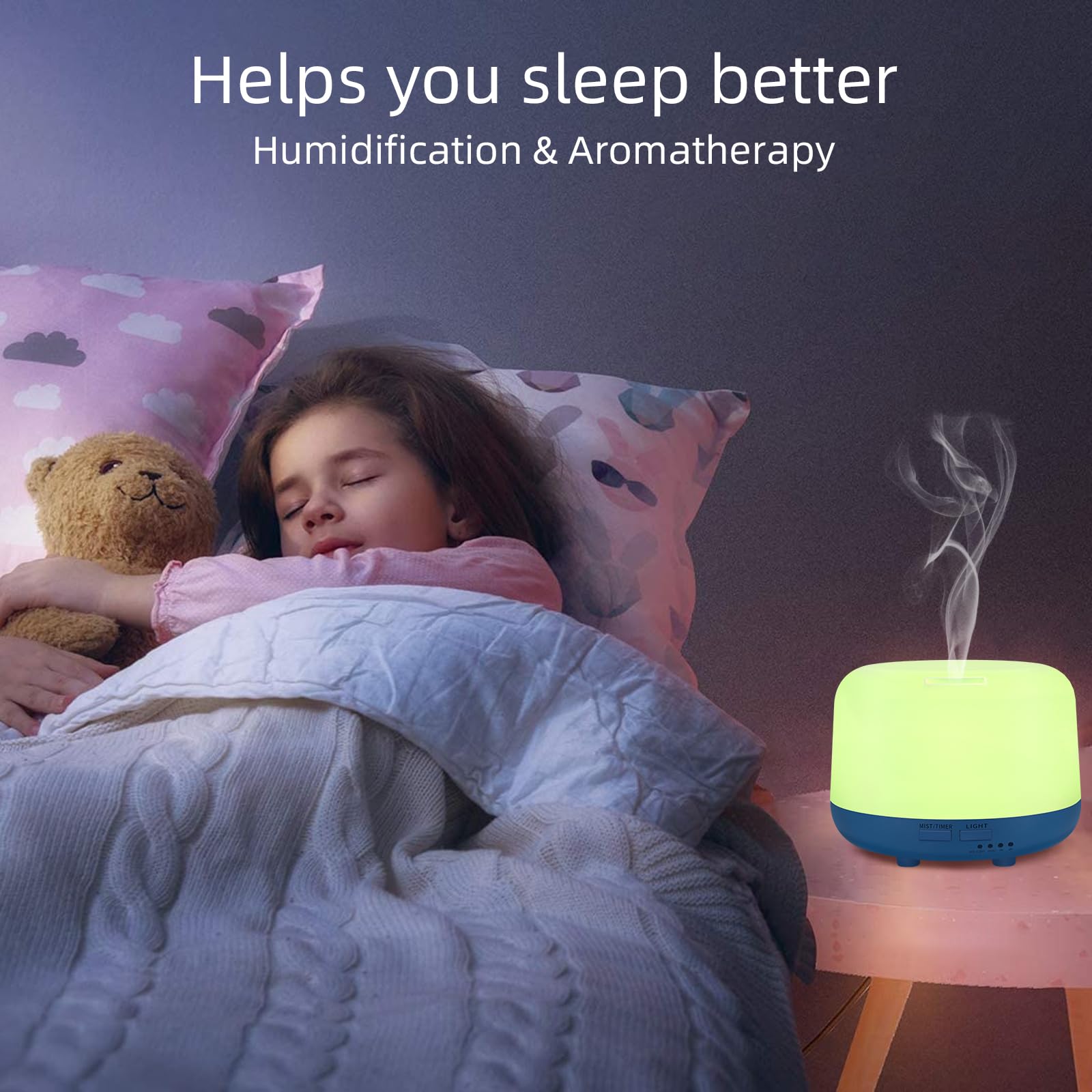 Marchred Diffuseur d'huiles essentielles, 300 ml avec télécommande, 7 lumières LED à changement de couleur, humidificateur à ultrasons avec brume froide