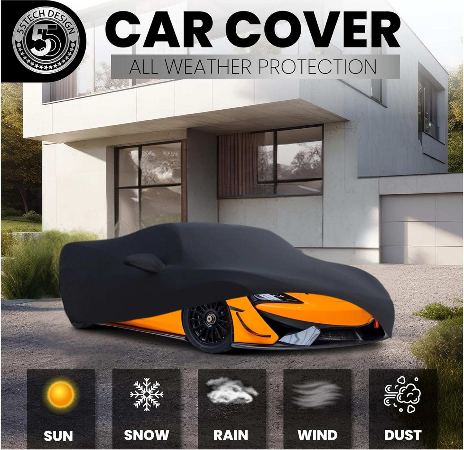 Luxury Premium Outdoor Car Cover for McLaren 720S 570s – 210D Oxford, Custom Fit Full Weather Protection Rain, Waterproof, Dust Proof (McLaren Outdoor- Black)
