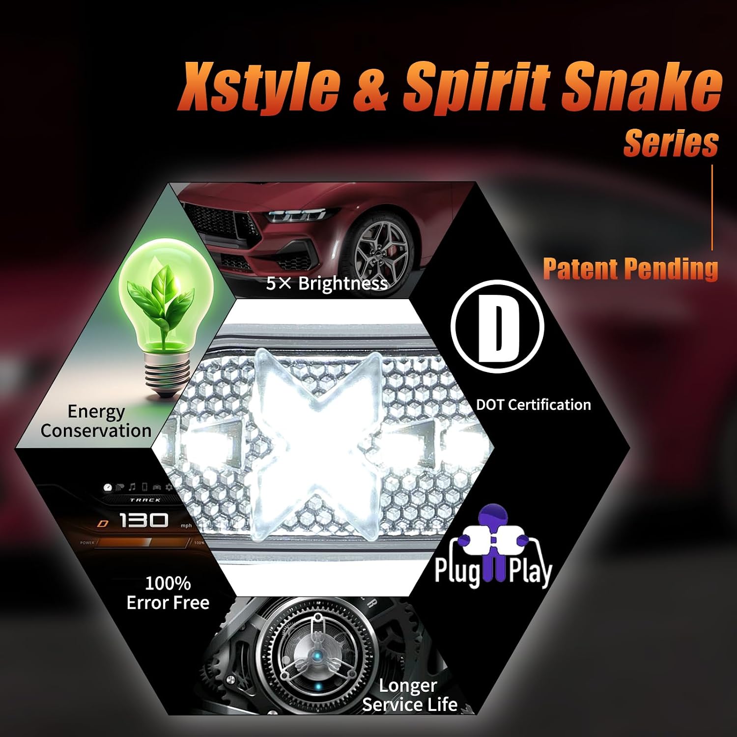 LED Side Marker Lights for Ford Mustang S650 Gen7 2024-up, Front & Rear Bumper Side Markers Light White 6000K Turn Signal Lamp Clear Lens, 4PCS (Xstyle Spirit Snake Patent Pending)