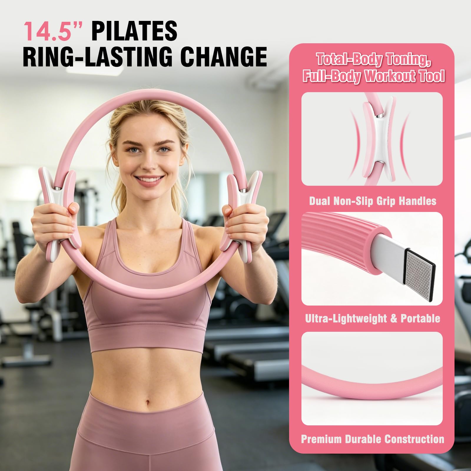 Juego de 18 anillos de pilates para mujer, equipo de pilates de entrenamiento en casa con bandas de resistencia, círculo mágico de 14 pulgadas, mini bola, kit de inicio de pilates para fuerza