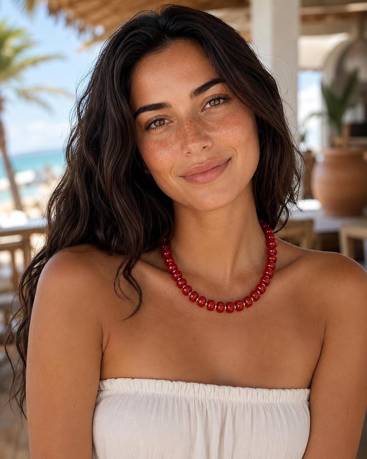 Boho Colorful Chunky Beaded Necklace for Women Trendy Resin Statement Choker Necklaces Summer Beach Style Womens Vacation Fashion Jewelry Gifts Accessories thumbnail