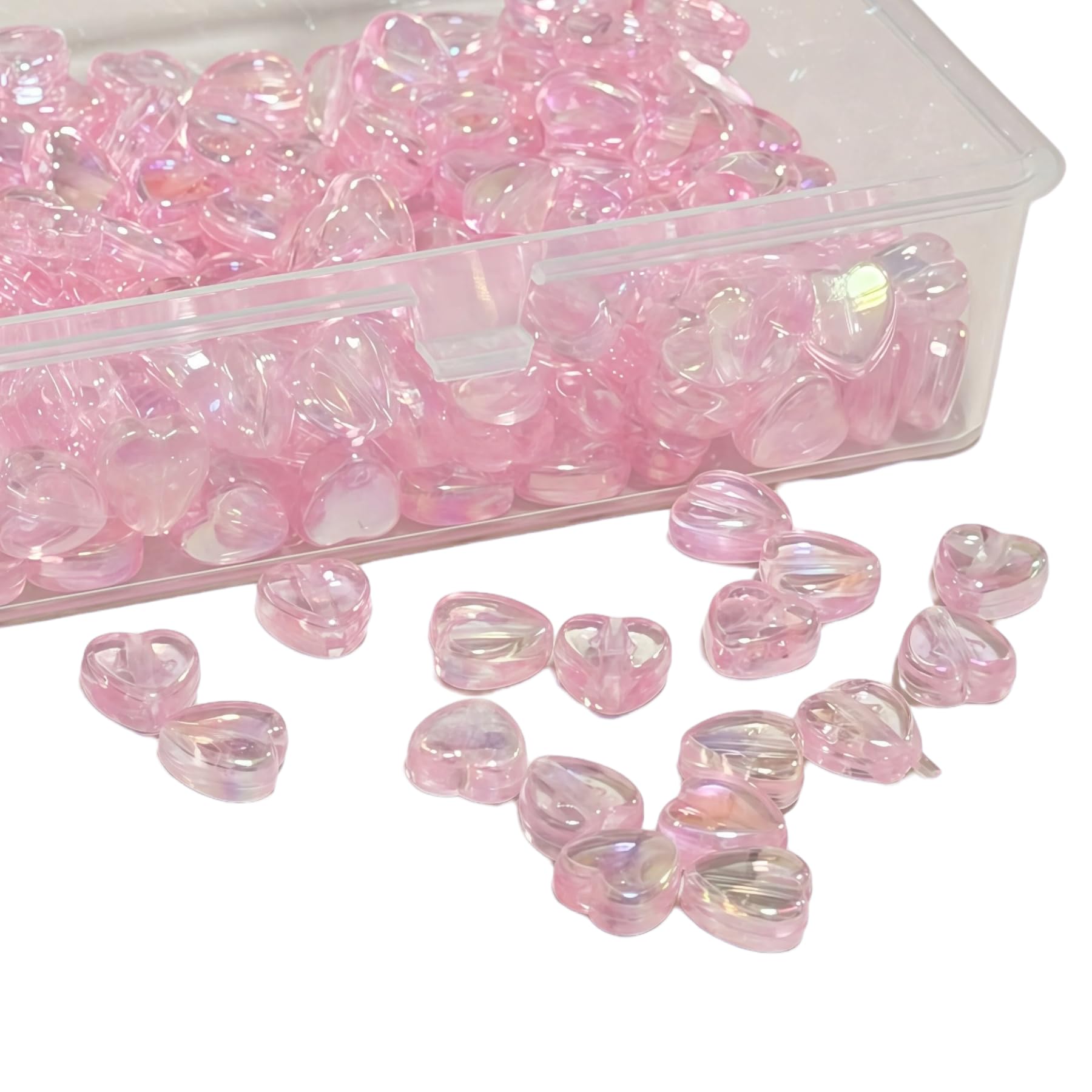 Fiozroor 200pcs 9 * 8MM Acrylic Light Pink Heart Shape Beads