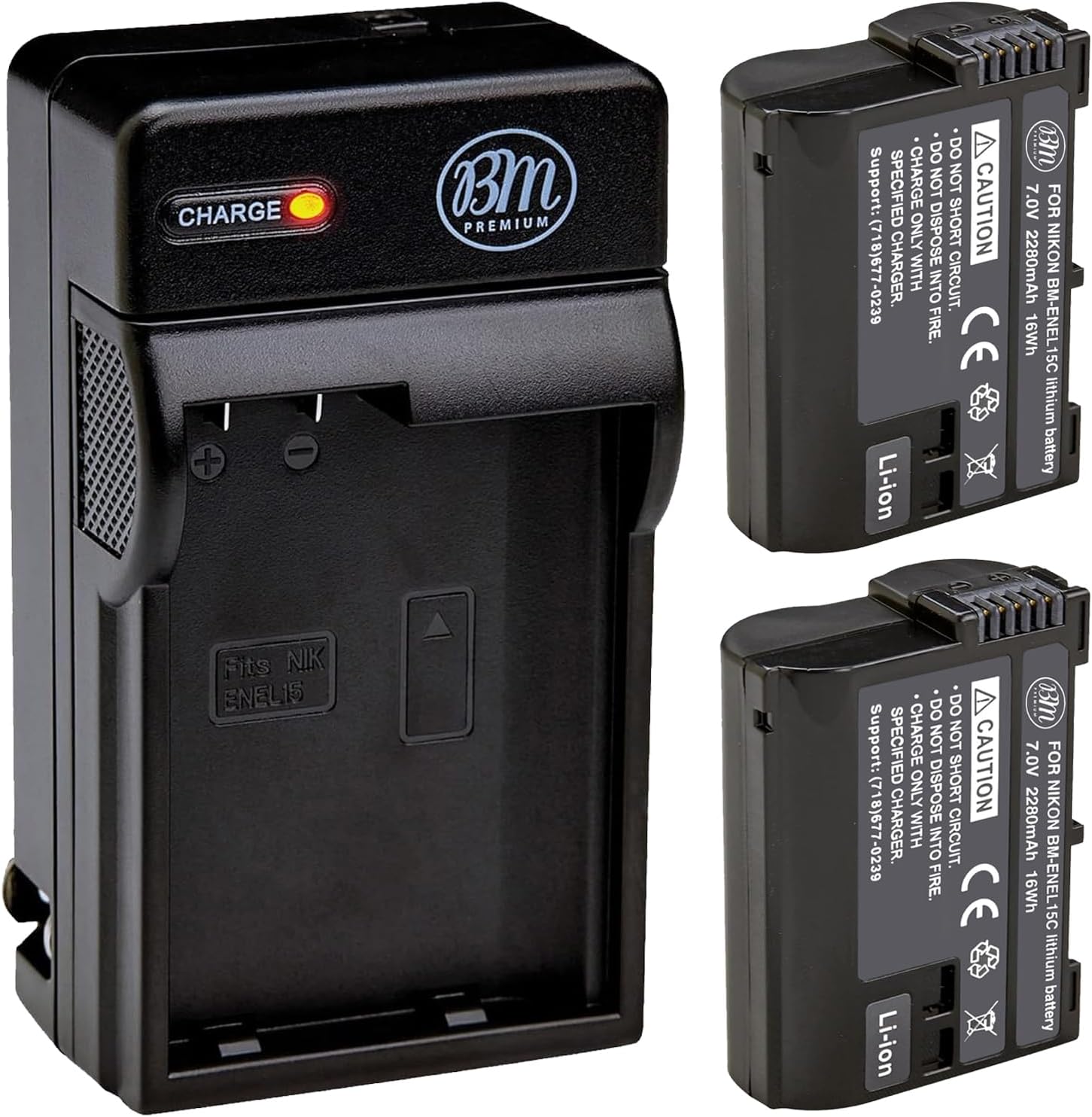 BM Premium 2 Pack of EN-EL15C High Capacity Batteries and Charger for Nikon Zf, ZR, Z5, Z5 II, Z6, Z6 II, Z6 III, Z7, Z7II, Z8, D500 D600 D750 D780 D800, D810, D850, D7000, D7100, D7200, D7500 Cameras