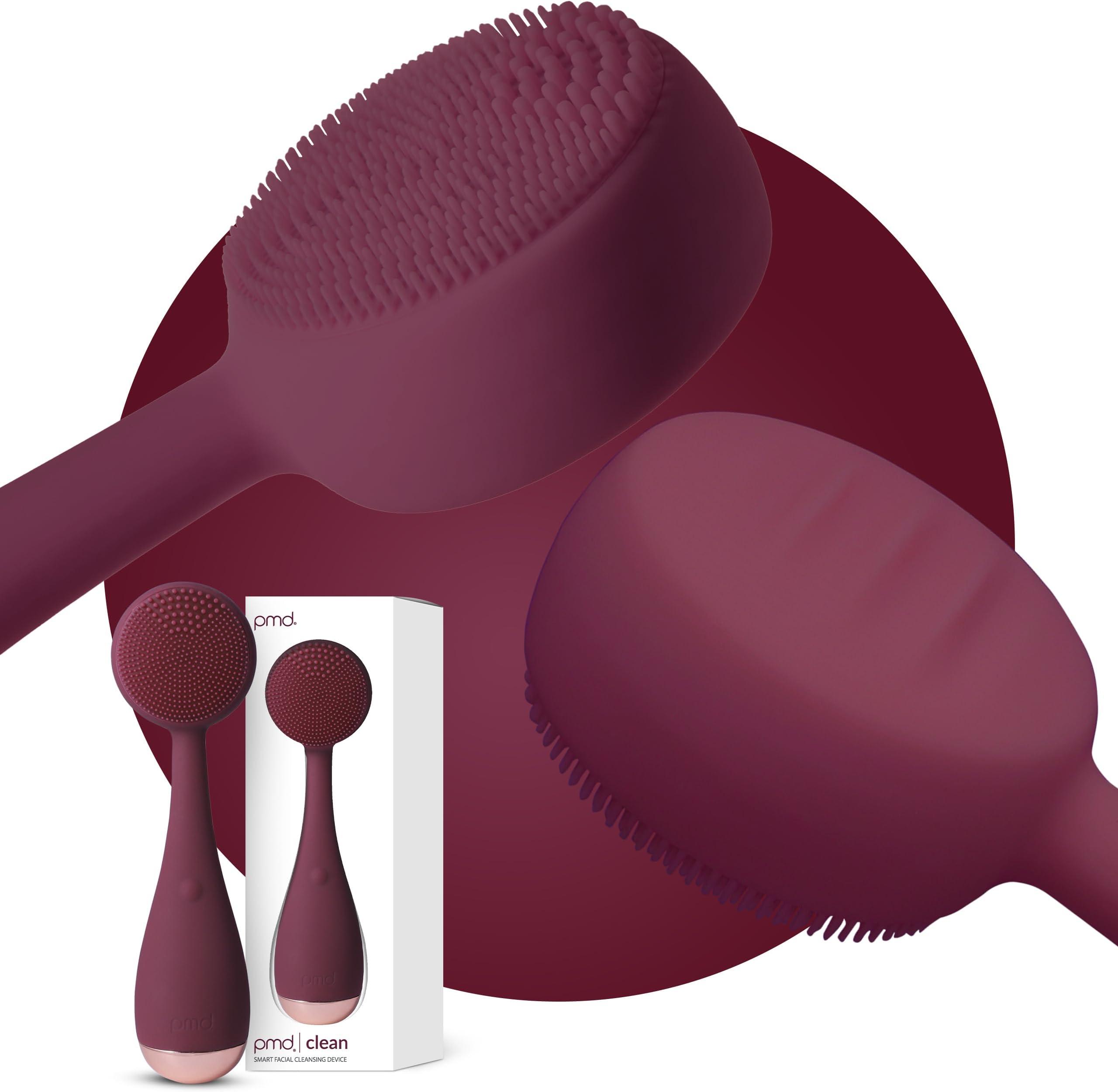 PMD Beauty Clean - Smart Facial Cleansing Device with Silicone Brush & Anti-Aging Massager - Waterproof - SonicGlow Vibration Technology - Lift, Firm, and Tone Skin on Face and Body, Berry