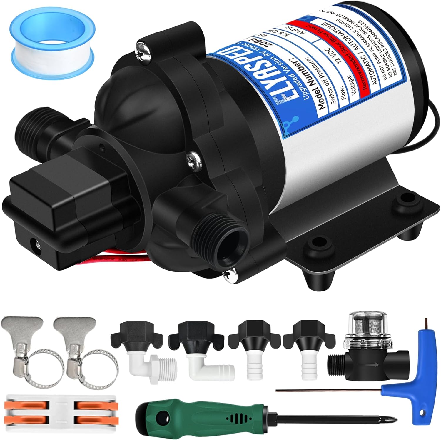 2026 Upgraded 2088-422-144 RV Fresh Water Pump,12V 3.3GPM Self-Priming Diaphragm Water Pump,45PSI,Includes Pressure Switch and Detachable Filters,No Noise, for RV, Marine, Yacht, Caravan
