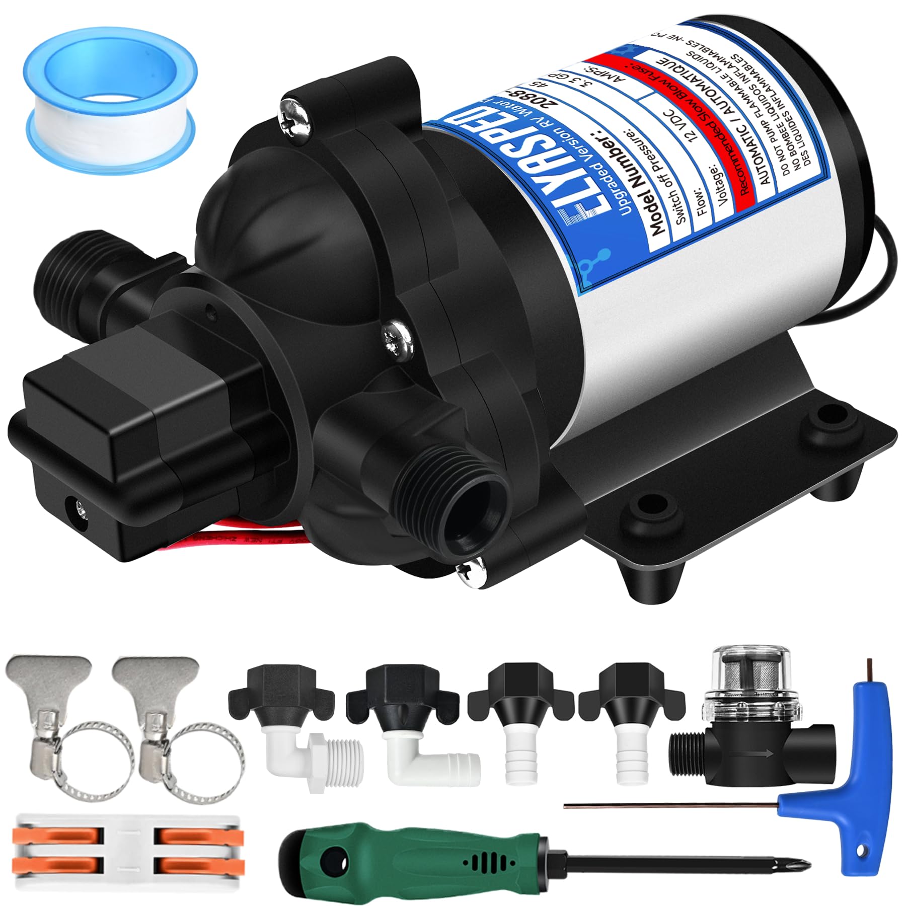 2026 Upgraded 2088-422-144 RV Fresh Water Pump,12V 3.3GPM,45PSI