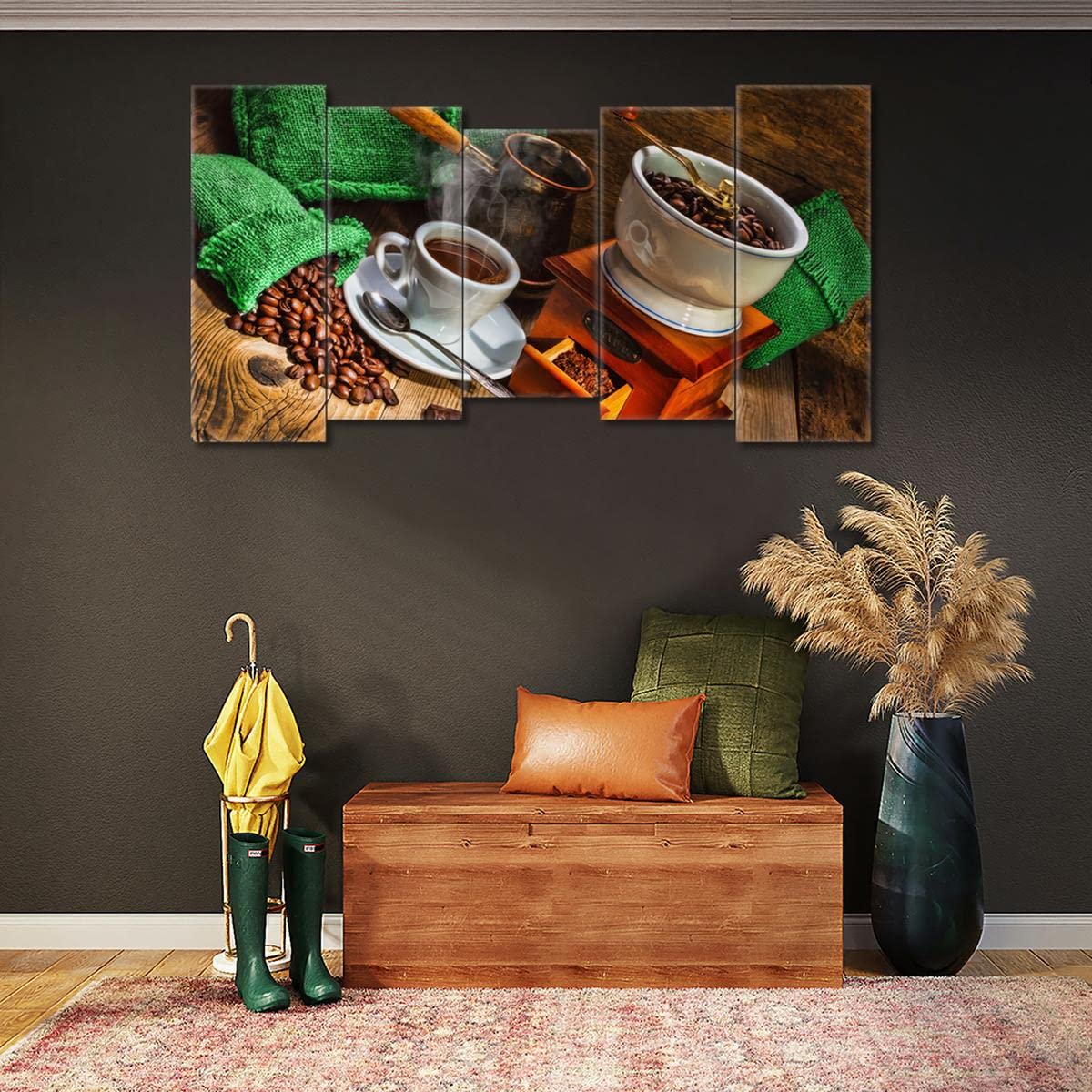 Pittura stampata su tela Wall Art Decor 150x80cm Tazza da tè e sacchetti verdi No. H811M_PC5CB
