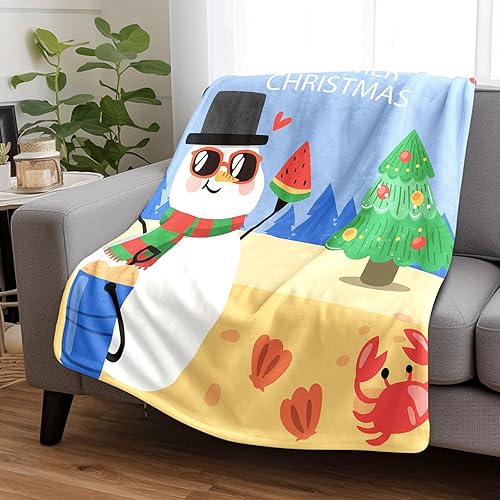 Miniatura 2 de Manta de dibujos animados divertida con diseño de muñeco de nieve feliz Navidad, decoración del hogar, acogedora franela para sofá, sala de estar,