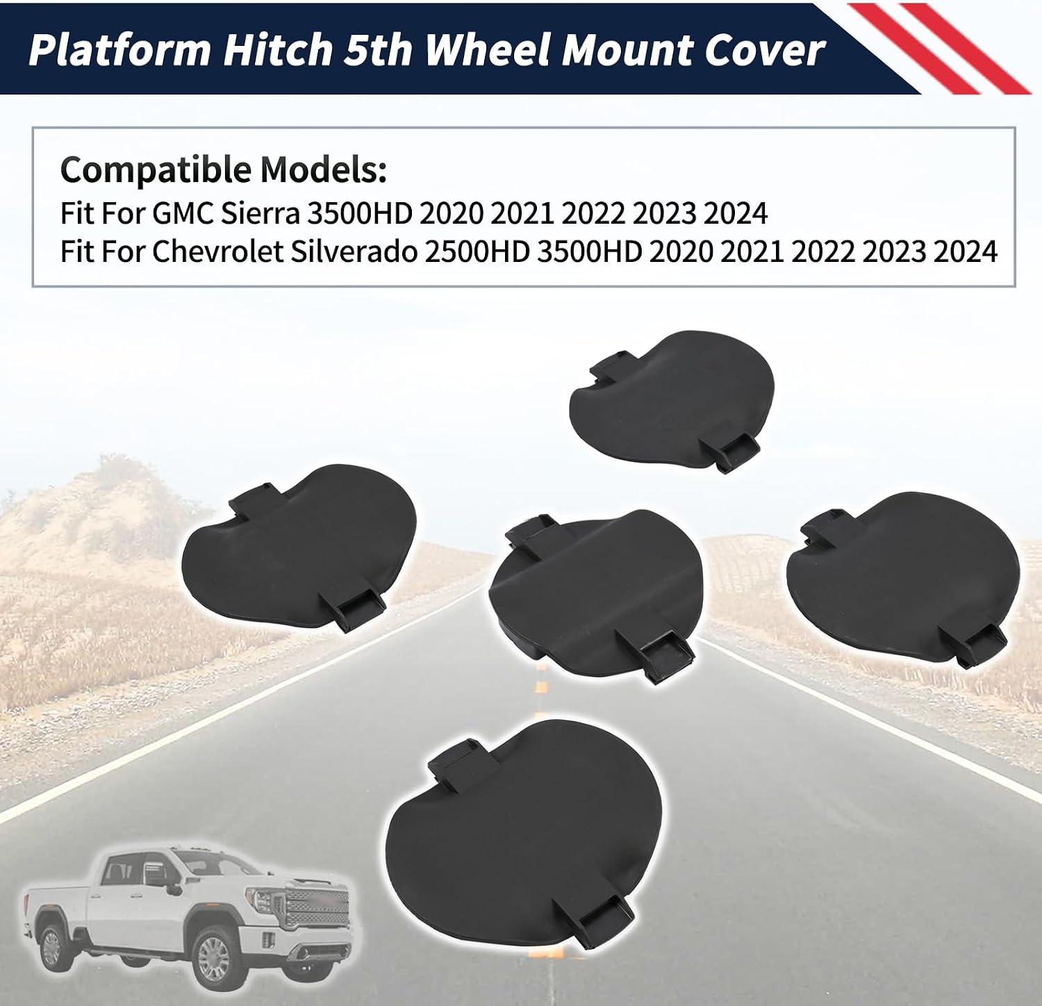 5PCS Platform Hitch 5th Wheel Mount Covers Compatible with GMC Sierra, for Chevrolet Silverado 2500HD 3500HD 2020 2021 2022 2023 2024 Replace 84756187 84756188 Hitch Hole Bed Puck Cover