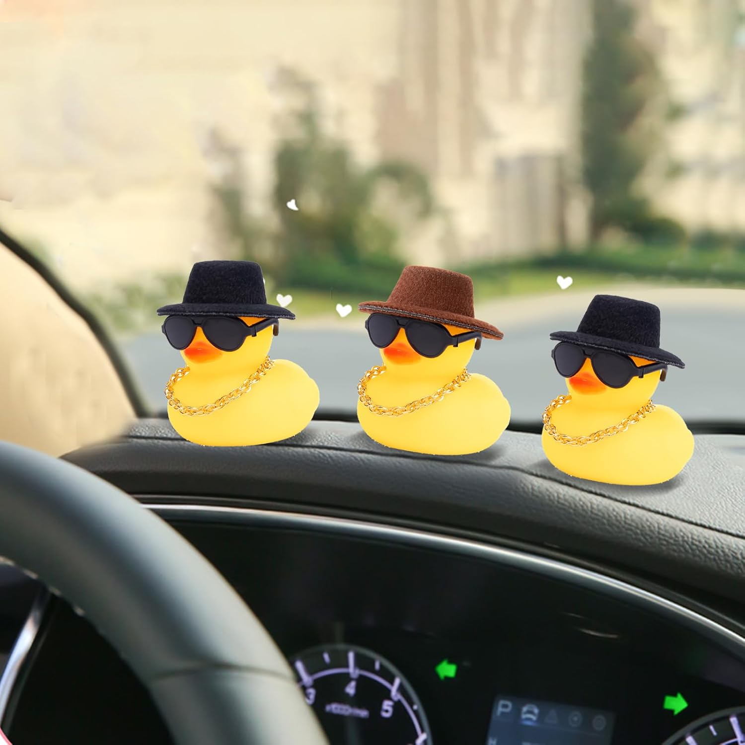 wonuu Rubber Duck Car Ornaments 2Pcs Yellow Duck Car Dashboard Decoration with Mini Hat image 3