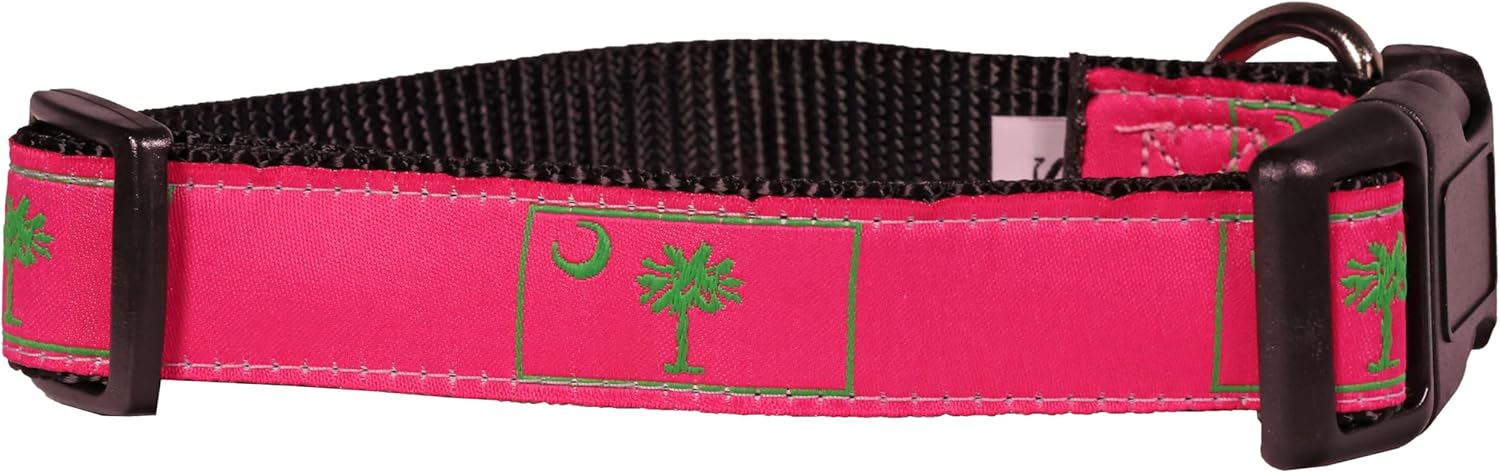 South Carolina Palmetto State Flag Dog Collar (Large 22"-30", Pink)