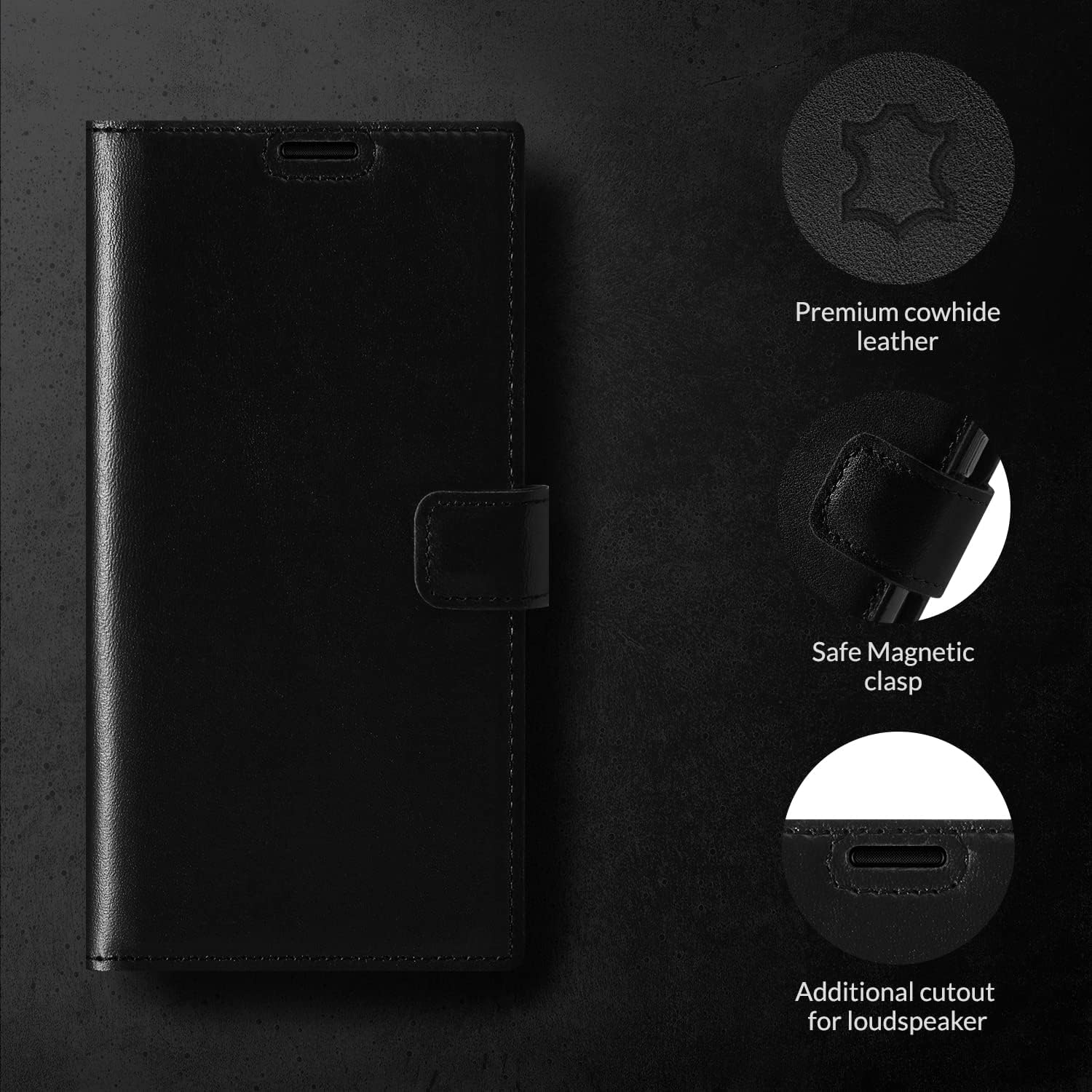 SURAZO Samsung Galaxy S23 Ultra Cell Phone Flip Case Samsung Galaxy S23 Ultra Dakota Black